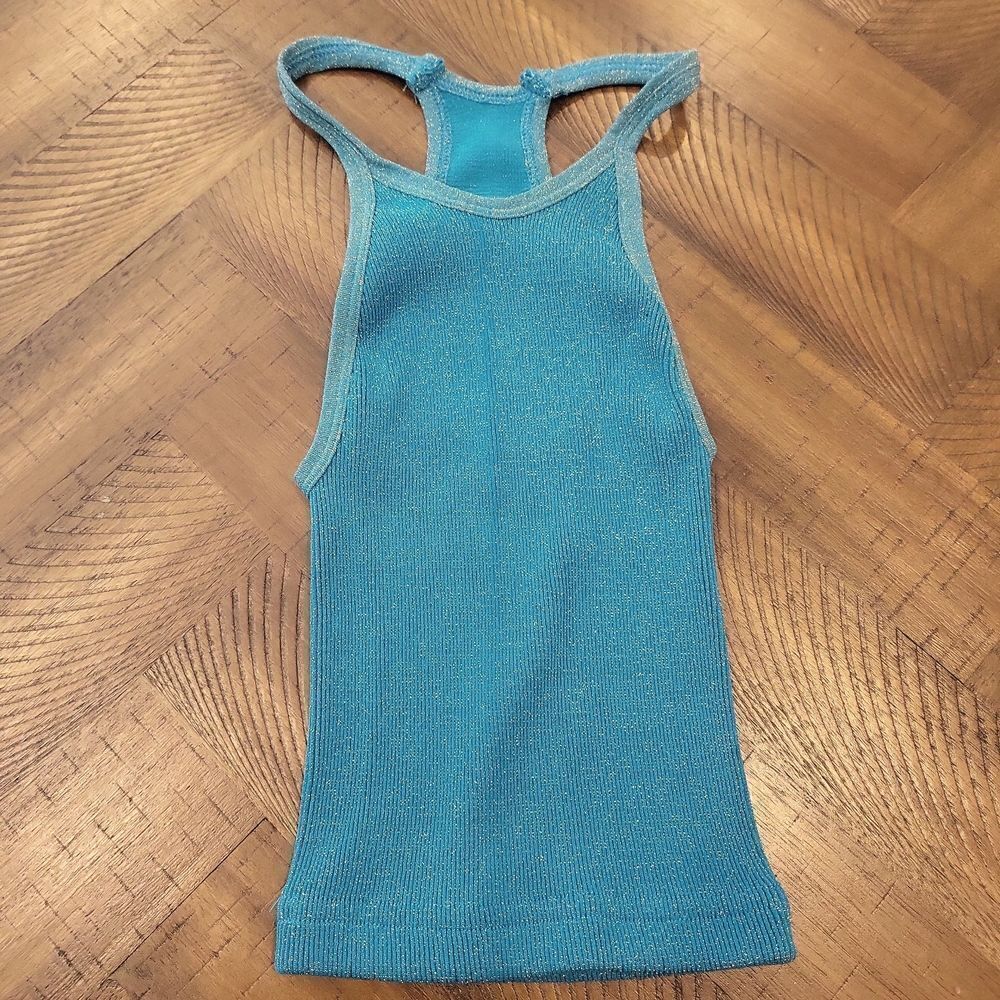 Free People Happiness Runs Tank in Lurex Glittery Blue XS/S